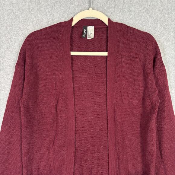 Divided H&M Cardigan Sweater Womens XS Burgundy Open Pocket Comfy Grandpa Grunge - Picture 2 of 8